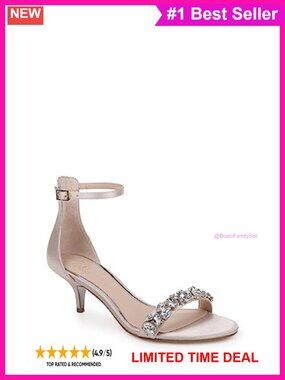Satin Rhinestone Ankle Strap Kitten Heel Open Toe Buckle Party Sandal